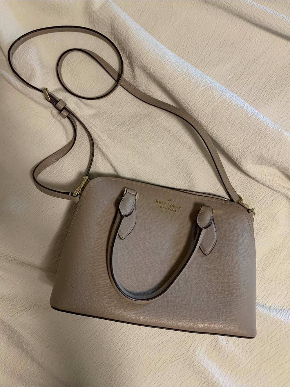 kate spade taupe pebbled leather crossbody satchel